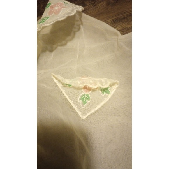 Vintage Dan Dee Girls Top 100% Nylon Sheer Embroidered Flowers Button Up Shirt - Picture 12 of 16